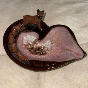 Tilso Japan Glaze Pottery Brown Boxer and Puppies Ashtray.  No chips or cracks